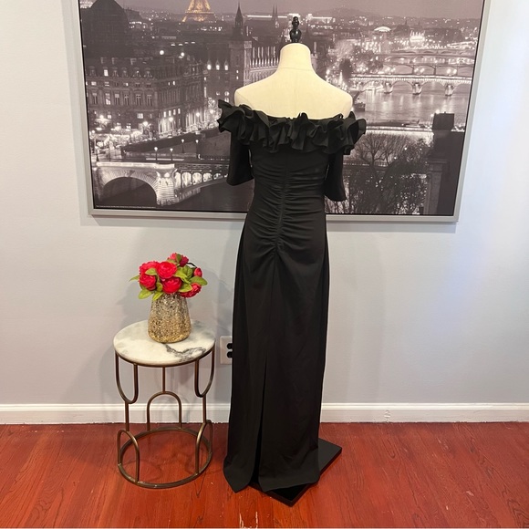 Xscape Black Ruffled Off The Shoulder Maxi Evening Gown NWT - Reemoly - Picture 13 of 16